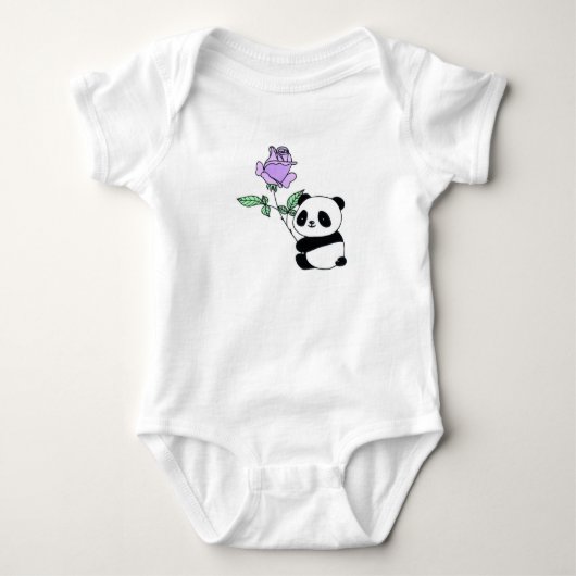 Aangepaste naam Panda met paarse roos Romper (Voorkant)