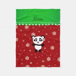 Aangepaste naam panda rode sneeuwvlokken groene st fleece deken