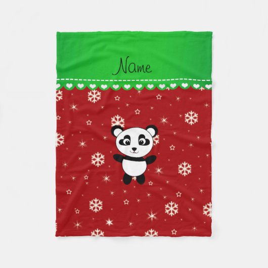 Aangepaste naam panda rode sneeuwvlokken groene st fleece deken (Voorkant)