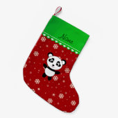 Aangepaste naam panda rode sneeuwvlokken groene st kleine kerstsok (Voorkant (Hangend))
