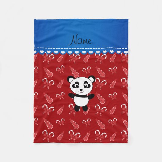 Aangepaste naam panda rode snowmen snoepsnoep fleece deken (Voorkant)