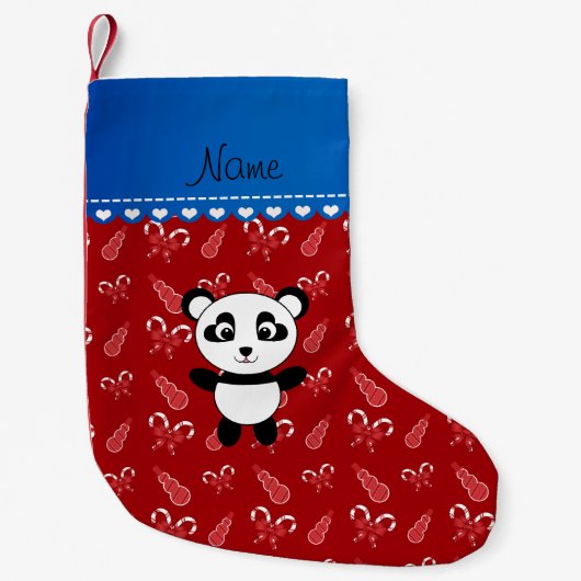 Aangepaste naam panda rode snowmen snoepsnoep kleine kerstsok (Voorkant)