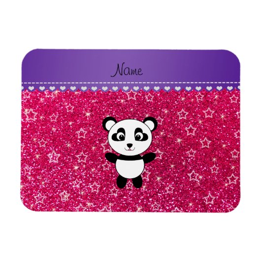 Aangepaste naam panda roos roze glitter sterren magneet (Horizontaal)