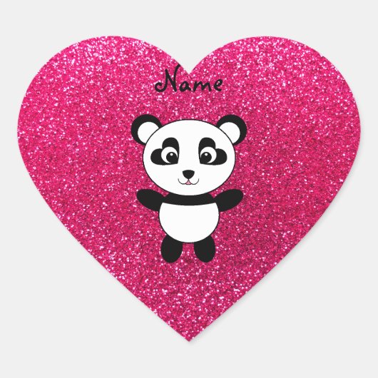 Aangepaste naam panda roze glitter hart sticker (Voorkant)