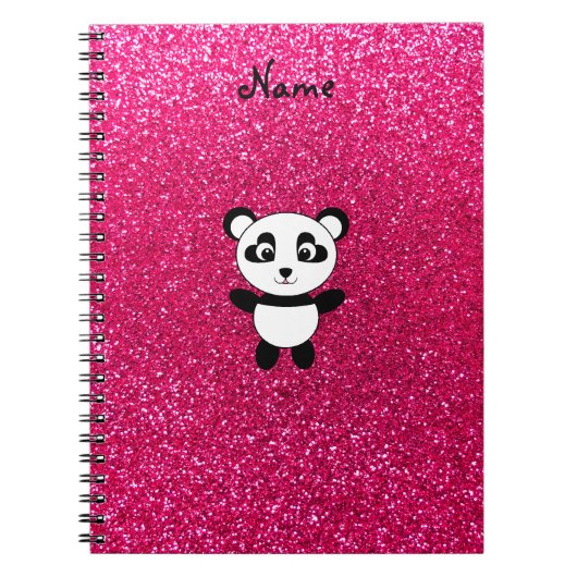 Aangepaste naam panda roze glitter notitieboek (Voorkant)