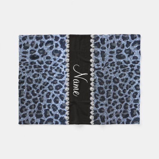 Aangepaste naam pastel blauwe glitter leopard prin fleece deken (Voorkant (Horizontaal))