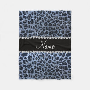 Aangepaste naam pastel blauwe glitter leopard prin fleece deken