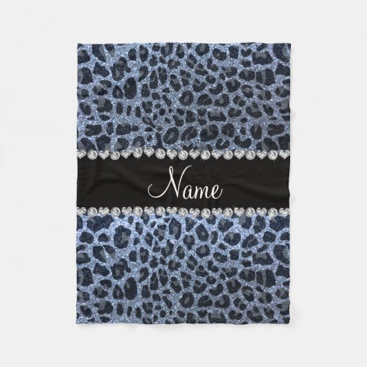 Aangepaste naam pastel blauwe glitter leopard prin fleece deken (Voorkant)
