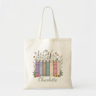 Aangepaste naam Pastel Boekruggen Wilde Bloem Kuns Tote Bag