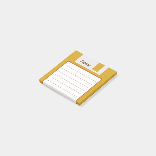 Aangepaste naam pastel floppy disk, warme 70s kleu post-it® notes (Schuin)