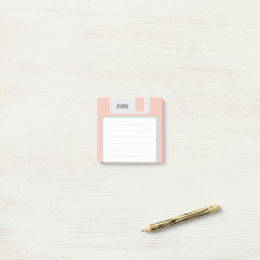 Aangepaste naam pastel floppy disk, Y2K-stijl Post-it® Notes (Op bureau)