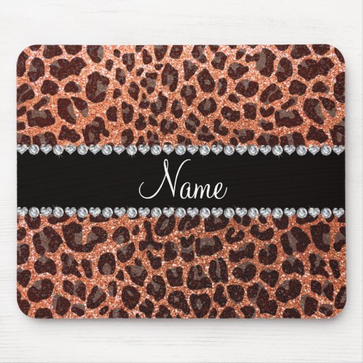 Aangepaste naam pastel oranje glitter leopard prin muismat (Voorkant)