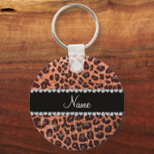 Aangepaste naam pastel oranje glitter leopard prin sleutelhanger (Voorkant)