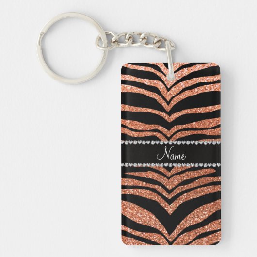 Aangepaste naam pastel oranje glittertijgerstrepen sleutelhanger (Voorkant)