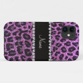 Aangepaste naam pastel paarse glitter leopard prin Case-Mate iPhone case (Achterkant (horizontaal))