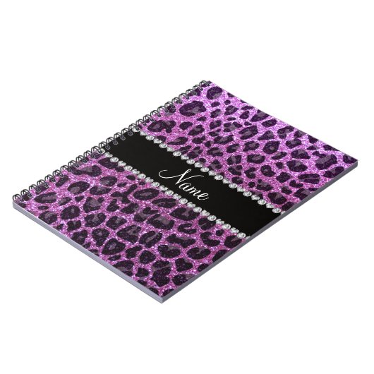 Aangepaste naam pastel paarse glitter leopard prin notitieboek (Linkerzijde)