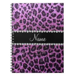Aangepaste naam pastel paarse glitter leopard prin notitieboek