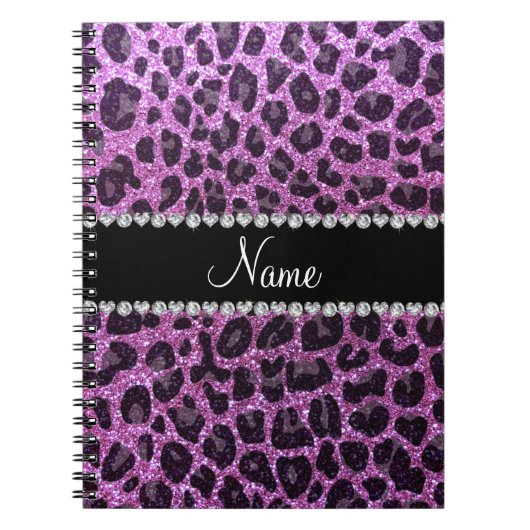 Aangepaste naam pastel paarse glitter leopard prin notitieboek (Voorkant)