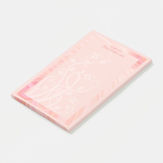 Aangepaste naam Pastel Peach Pink White Spiral Vin Post-it® Notes (Schuin)