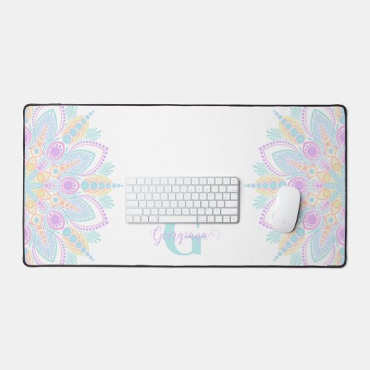 Aangepaste naam Pastel Rainbow Floral Sundae Manda Bureaumat (Keyboard & Muis)