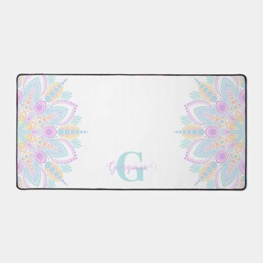 Aangepaste naam Pastel Rainbow Floral Sundae Manda Bureaumat (Voorkant)