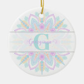 Aangepaste naam Pastel Rainbow Floral Sundae Manda Keramisch Ornament (Voorkant)