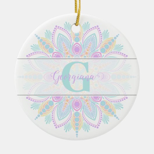 Aangepaste naam Pastel Rainbow Floral Sundae Manda Keramisch Ornament (Voorkant)