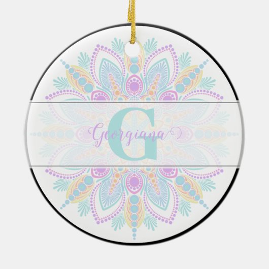 Aangepaste naam Pastel Rainbow Floral Sundae Manda Keramisch Ornament (Achterkant)
