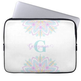 Aangepaste naam Pastel Rainbow Floral Sundae Manda Laptop Sleeve