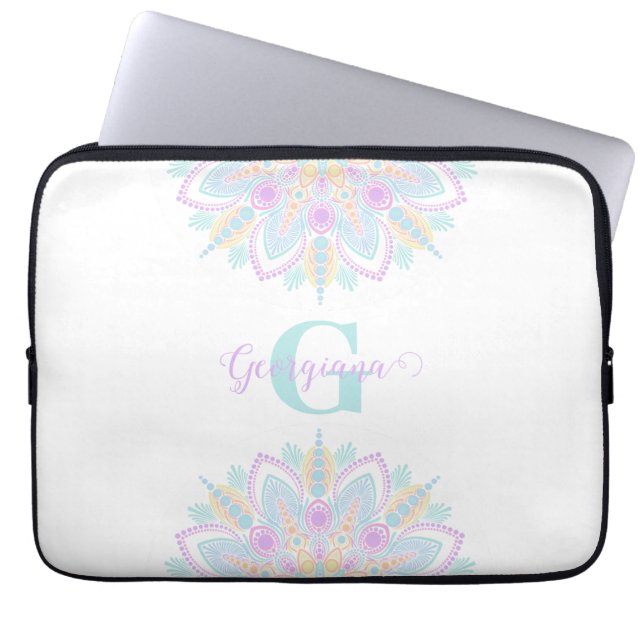 Aangepaste naam Pastel Rainbow Floral Sundae Manda Laptop Sleeve (Voorkant)