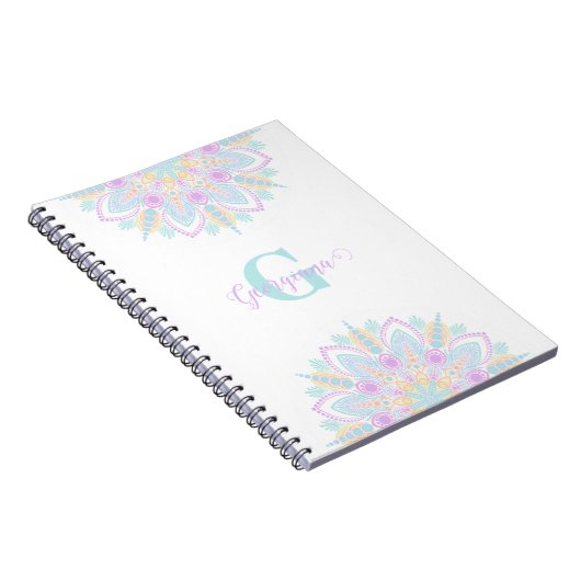 Aangepaste naam Pastel Rainbow Floral Sundae Manda Notitieboek (Rechterzijde)