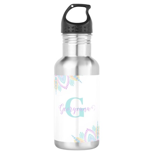 Aangepaste naam Pastel Rainbow Floral Sundae Manda Waterfles (Voorkant)