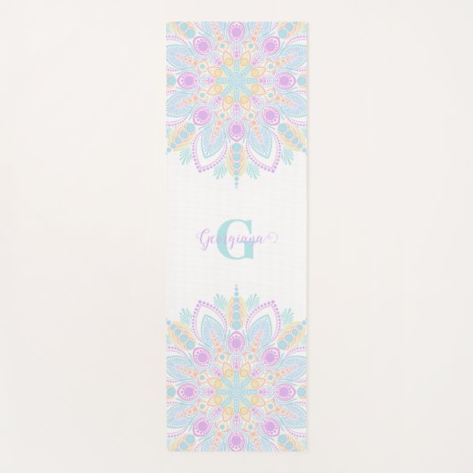 Aangepaste naam Pastel Rainbow Floral Sundae Manda Yogamat (Voorkant)