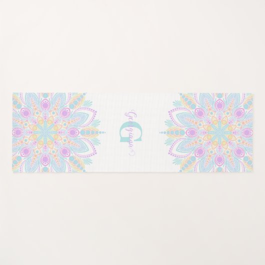 Aangepaste naam Pastel Rainbow Floral Sundae Manda Yogamat (Voorkant (horizontaal))