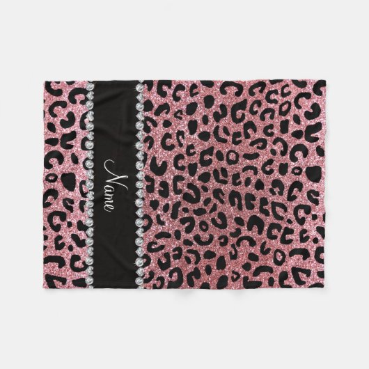 Aangepaste naam pastel roze glitter cheetah print fleece deken (Voorkant (Horizontaal))