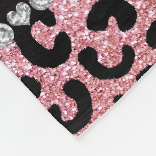 Aangepaste naam pastel roze glitter cheetah print fleece deken (Hoek)