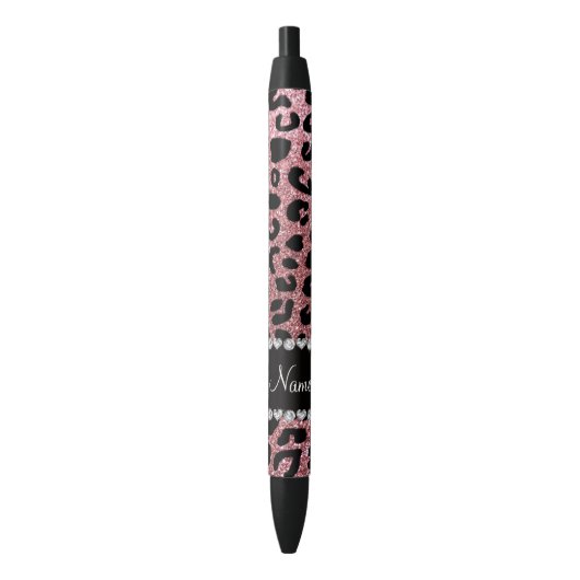 Aangepaste naam pastel roze glitter cheetah print zwarte inkt pen (Voorkant Verticaal)