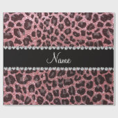 Aangepaste naam pastel roze glitter leopard print cadeaupapier (Vlak)
