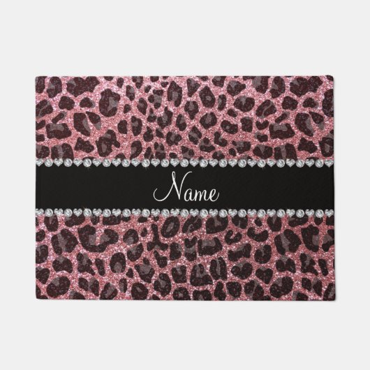 Aangepaste naam pastel roze glitter leopard print deurmat (Voorkant)