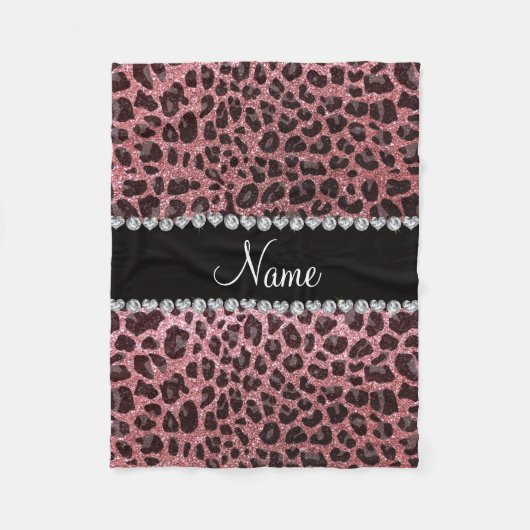 Aangepaste naam pastel roze glitter leopard print fleece deken (Voorkant)