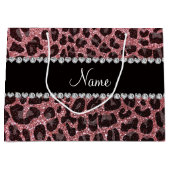Aangepaste naam pastel roze glitter leopard print groot cadeauzakje (Voorkant)