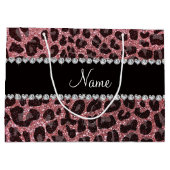 Aangepaste naam pastel roze glitter leopard print groot cadeauzakje (Achterkant)