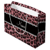 Aangepaste naam pastel roze glitter leopard print groot cadeauzakje (Achterkant Gekanteld)