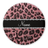 Aangepaste naam pastel roze glitter leopard print keramische knop (Voorkant)
