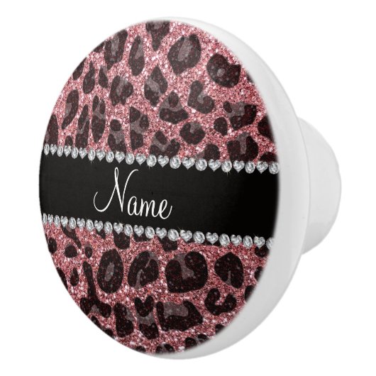 Aangepaste naam pastel roze glitter leopard print keramische knop (Rechts)