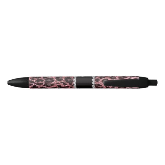 Aangepaste naam pastel roze glitter leopard print zwarte inkt pen (Achterkant)