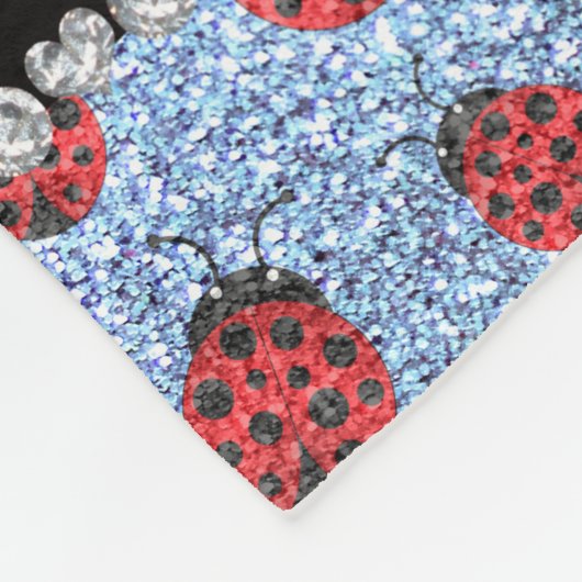 Aangepaste naam pastelblauw glitter ladybug fleece deken (Hoek)