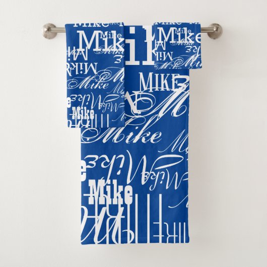 Aangepaste Naam Patroon op BLAUWE Kleur Bad Handdoek (Insitu)