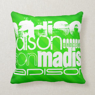 Aangepaste Naam Patroon op Neon Green Stripes Kussen