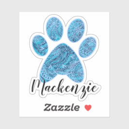 Aangepaste naam Paw Print Doodle Art Sticker